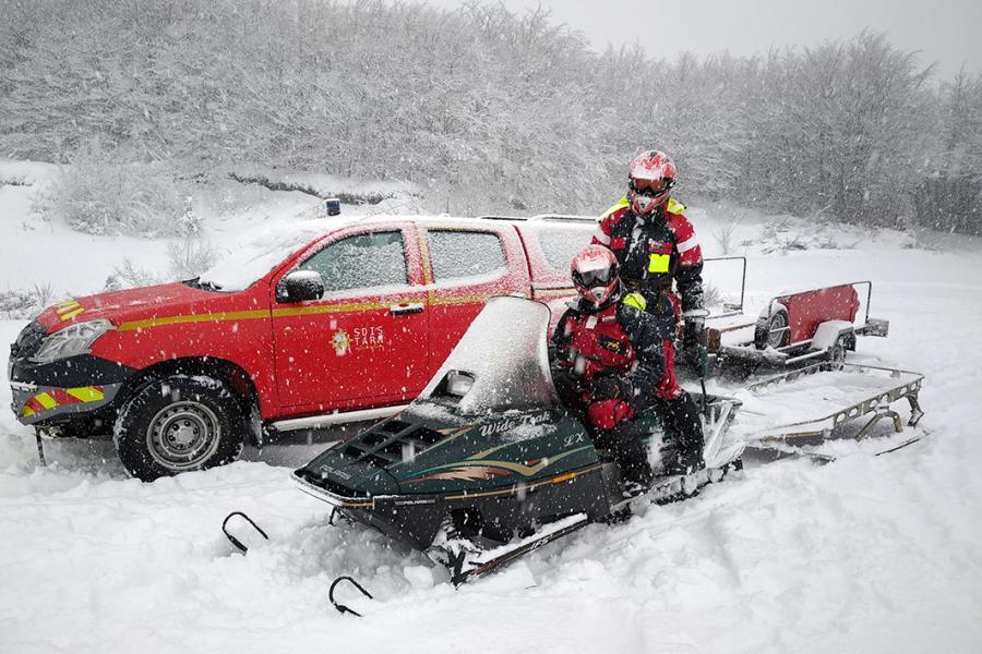 Formation de conduite de la moto-neige du SDIS 81 à Lacaune-les-Bains