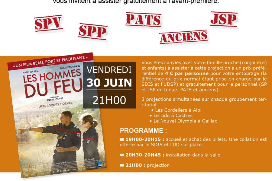 Le personnel du SDIS 81 invité à l&#039;avant-première &quot;Les Hommes du feu&quot;