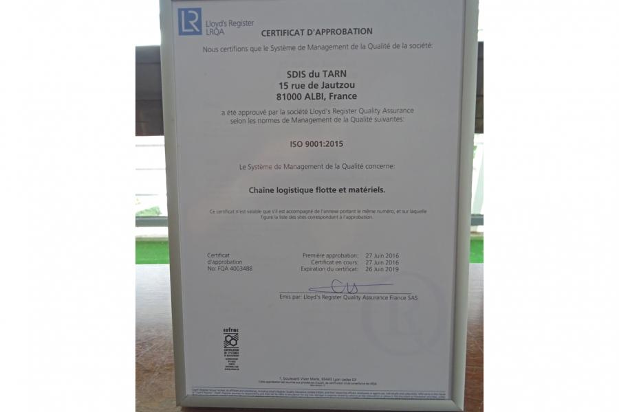 Certification ISO 9001 pour la chaîne logistique du SDIS81