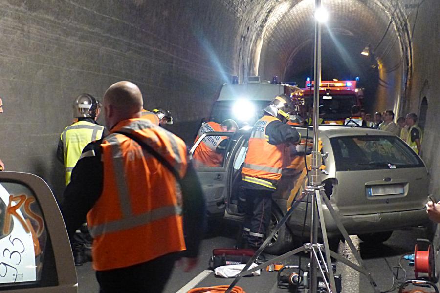 Exercice au tunnel de Puech Mergou sur la commune de Marsal