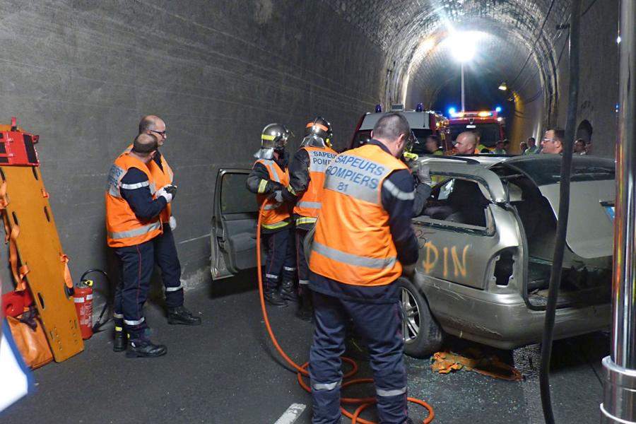 Exercice au tunnel de Puech Mergou sur la commune de Marsal