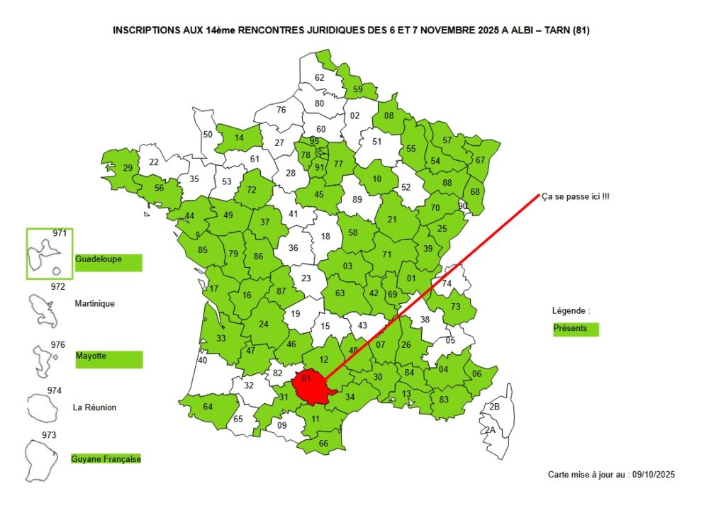 Covoiturage - Carte des inscriptions - rencontres juristes SIS 2025